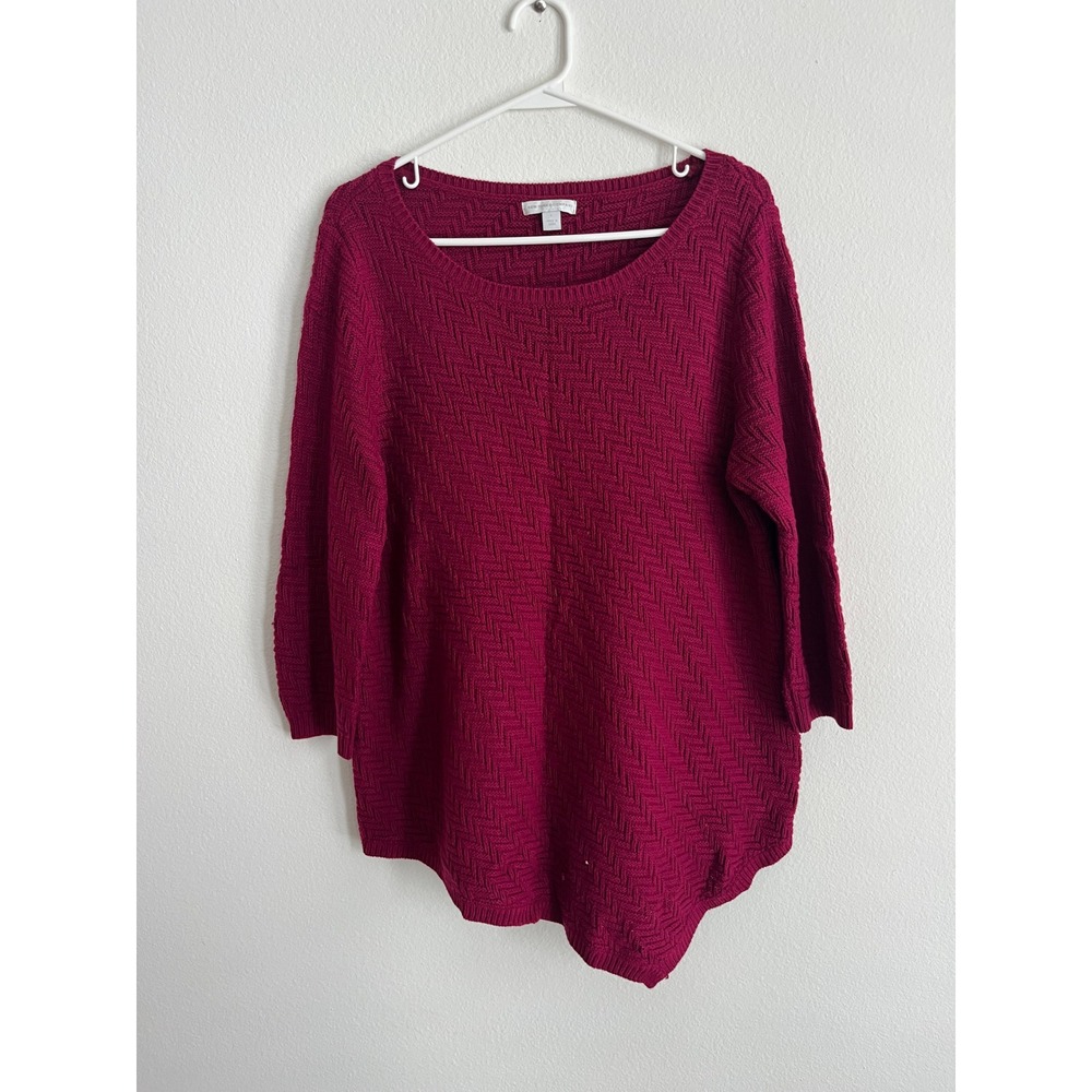 New York & Company Pink Chevron Textured Knit Scoop Neck Sweater Womens Large